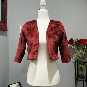 Vintage PRU Rusty Rose Floral Fuzzy Cropped Bolero Style 3/4 Sleeve Jacket Sz M
